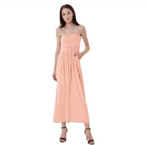 Grace Karin Strapless Peach Tube Maxi Dress Sheer Pockets Sz XL Ruched Chest